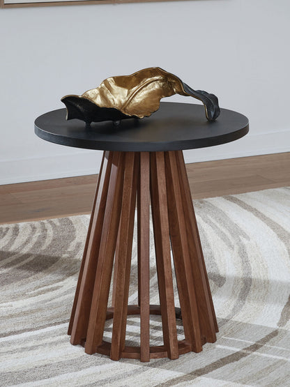 Kallari - Round End Table - Warm Brown / Black