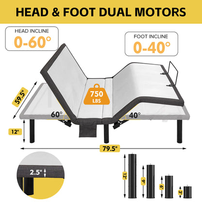Ergonomic Adjustable Bed, Zero Gravity Base