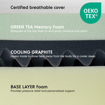 Sleeptone 10" Green Tea Cooling Memory Foam Mattress