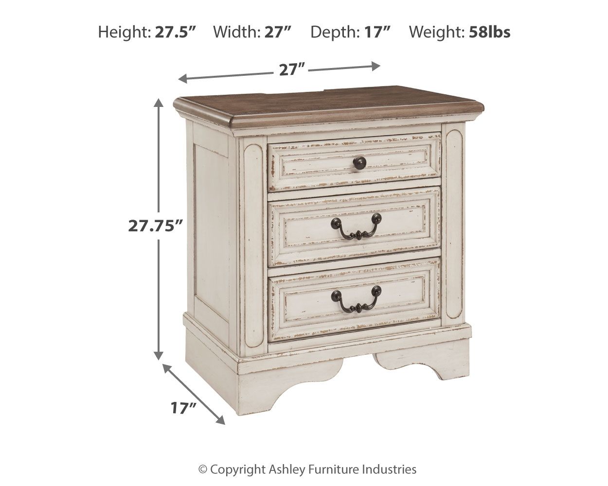 Realyn - Three Drawer Night Stand - White / Brown / Beige